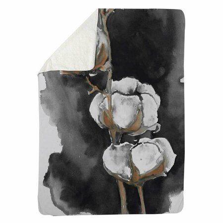 BEGIN HOME DECOR 60 x 80 in. Watercolor Cotton Flowers-Sherpa Fleece Blanket 5545-6080-FL252-1